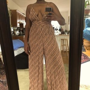 Wide leg plunging jumpsuit